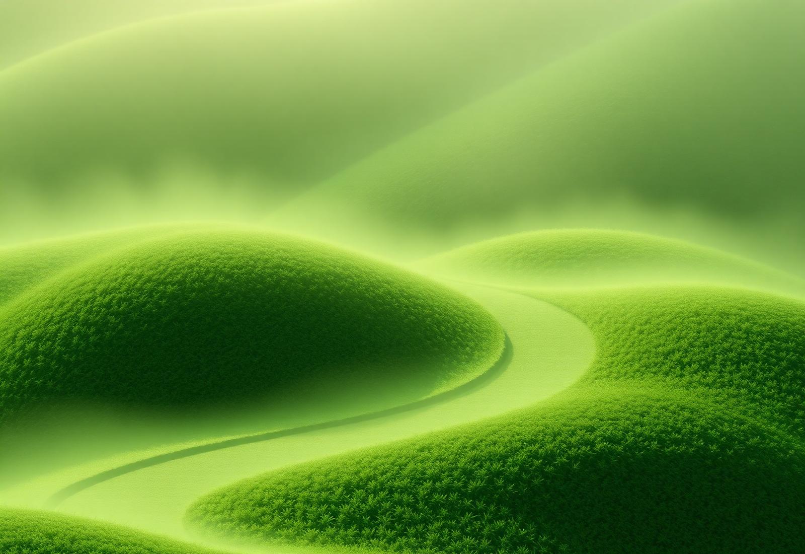 A winding green path through soft hills, illustrating GreenTrack's approach to incremental transformation